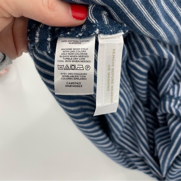 NWT Loft Striped Tie Waist V-Neck Midi Dress - 100% Cotton Blue Neutral - Picture 11 of 12